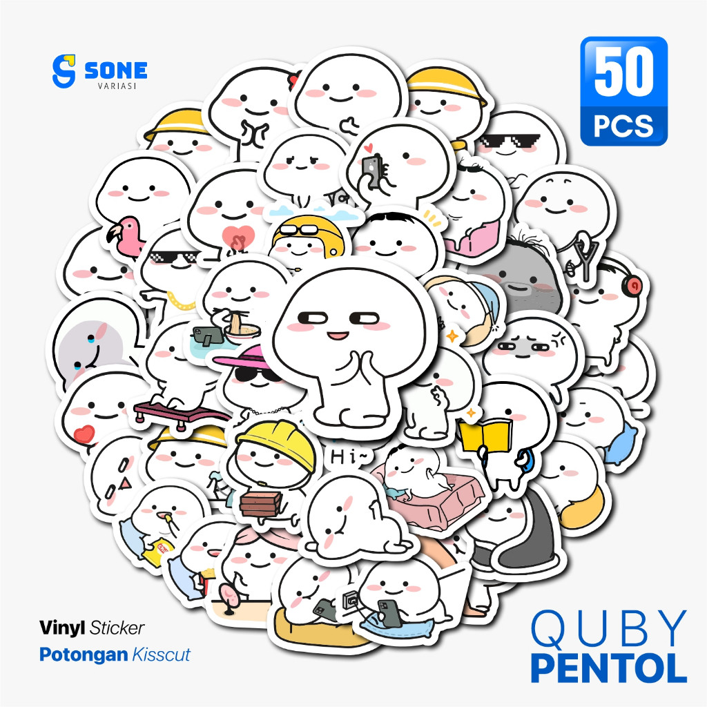 

Stiker Pack Pentol Quby Vinyl Waterproof untuk Buku Journal Koper Casing Hp Laptop Tumbler
