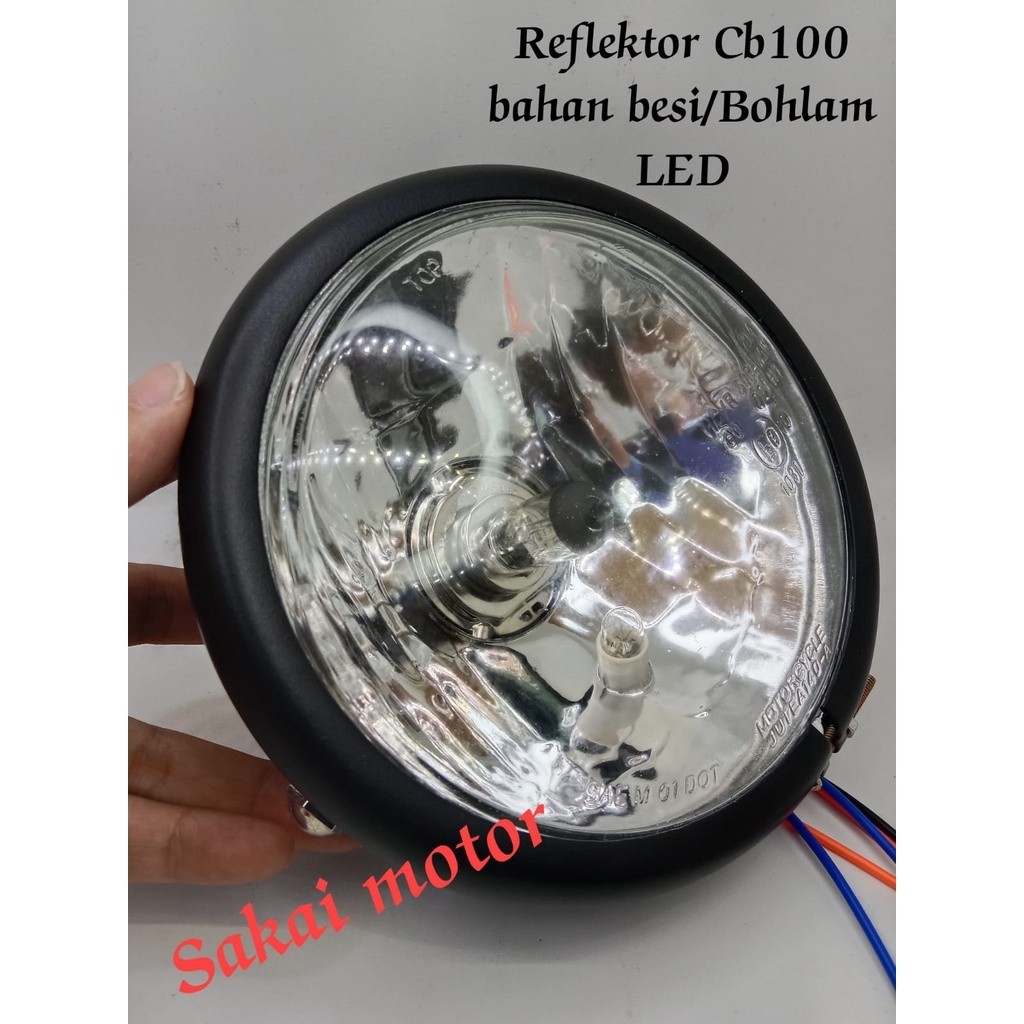 Lampu depan Head lamp Cb 100 / Reflektor cb100 bahan besi Bohlam LED