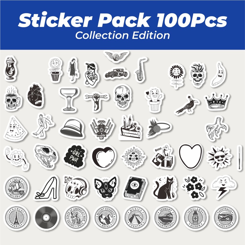 

Hot Sticker Hitam Putih Retro Sticker Lucu Anti Air Stikers Berperekat Waterproof Sticker Decal Buat Motor Helm Buku Journal Koper Casing HP Laptop Botol Minum