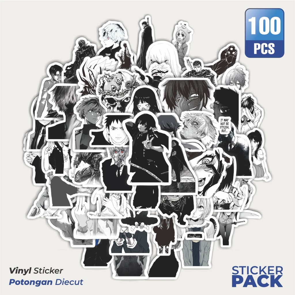 

Stiker Vinyl Sticker Hitam Dan Putih Anime Sticker Waterproof Aesthetic- Untuk Laptop, Motor, dan Helm - Paper Stationery Pack