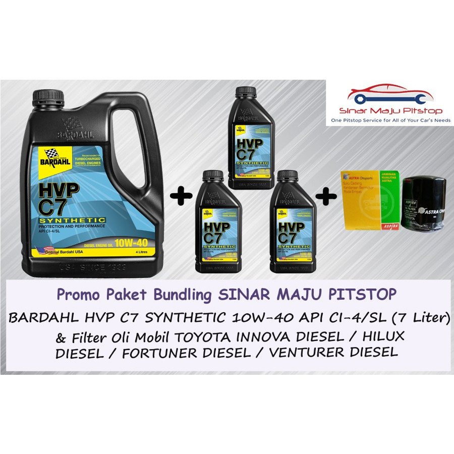 Paket Bundling Oli 7 Liter BARDAHL HVP C7 10W-40 API CI-4/SL Original & Filter Mobil TOYOTA INNOVA &