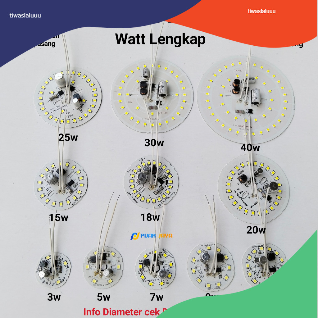 PCB Lampu LED AC BM Hitam Watt Lengkap 3 5 7 9 12 15 18 20 27 30 40 50 Watt DOB LED AC Modul LED