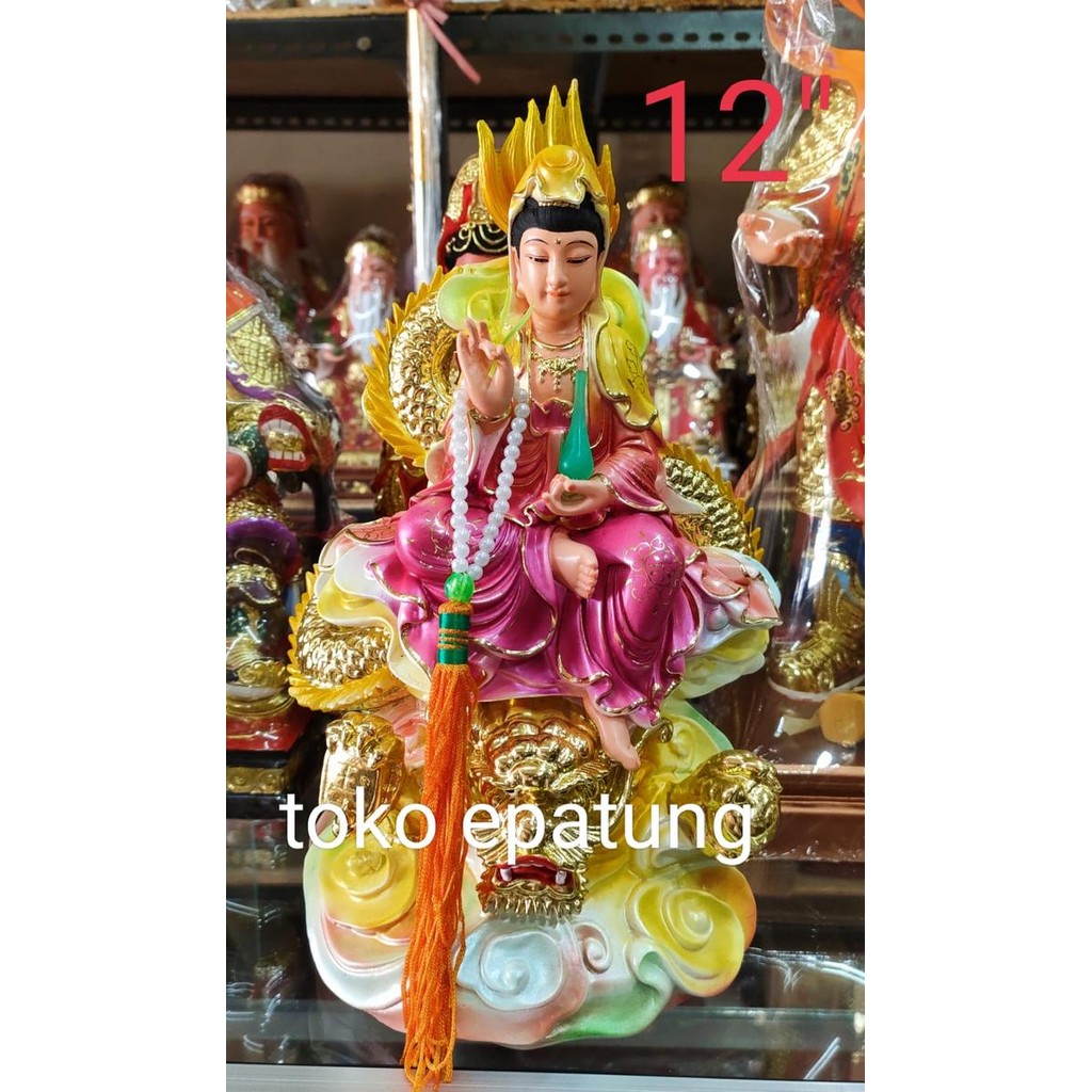 patung dewi kwan im / kwan in - duduk naga - fiber - 12 inch