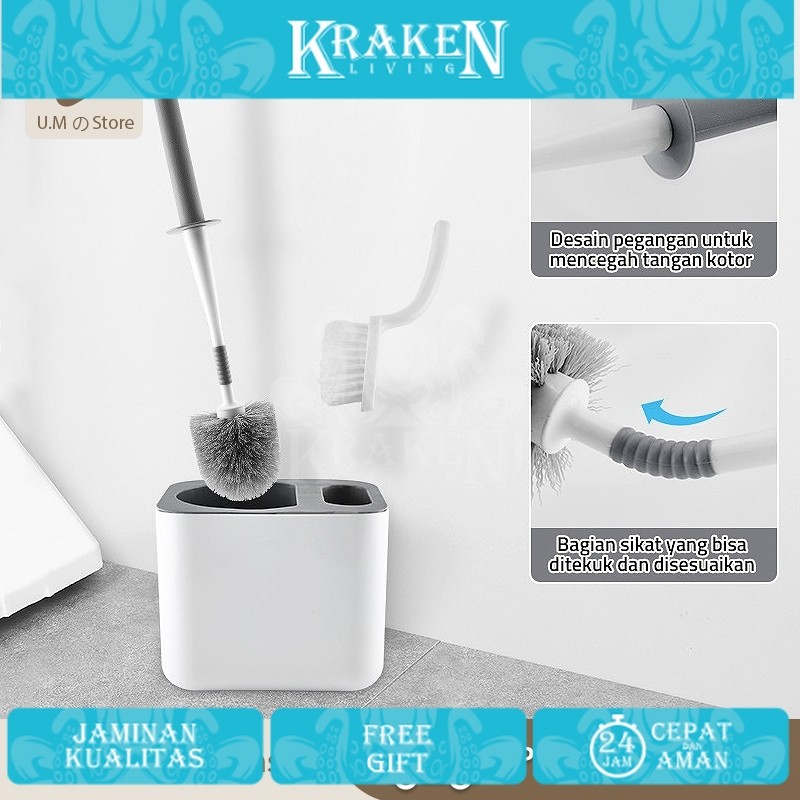 Sikat Kloset Duduk/Jongkok 2IN1 sikat wc toilet duduk Sikat Pembersih Toilet 【KRAKEN LIVING】