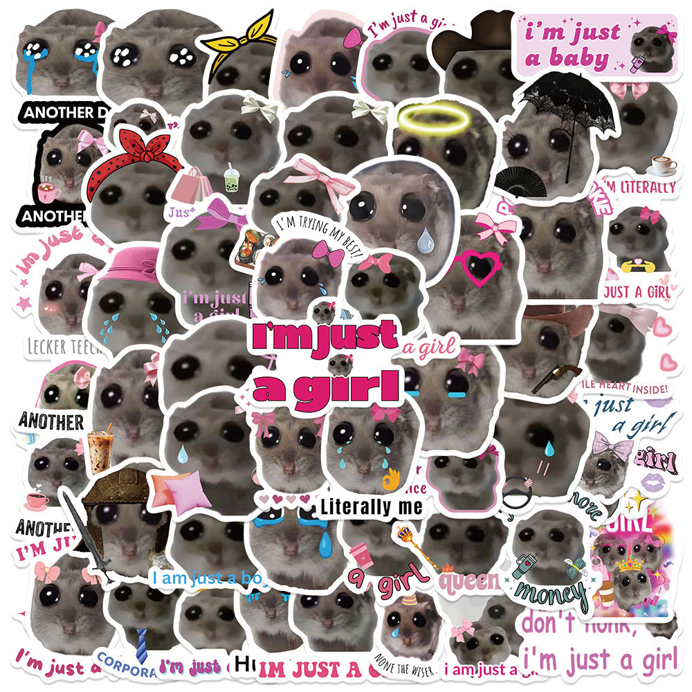 

56Pcs Cute Sad Hamster Meme Stickers Im Just A Girl DIY Stickers Scrapbooking Phone Luggage Decorative Waterproof Decals