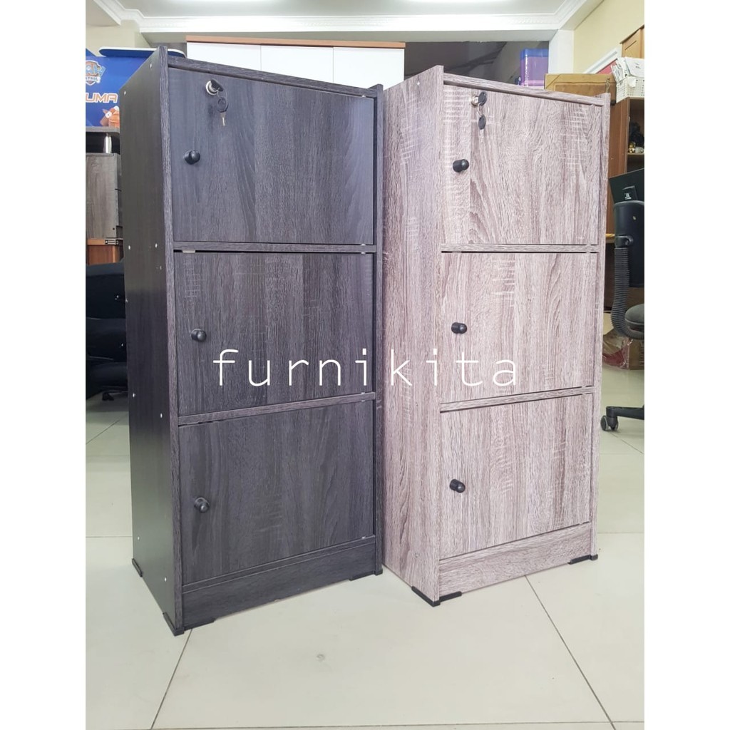 Promo RAK SERBAGUNA SUSUN 3 KAYU DENGAN PINTU DAN KUNCI RAK BUKU