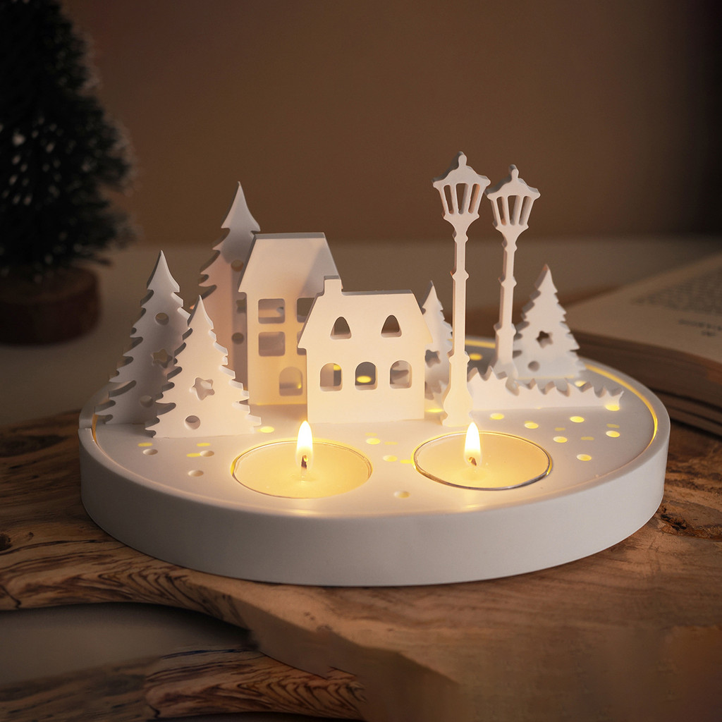 

Hollow House Design Tealight Candle Holder Silicone Mold DIY Tree Ornaments Gypsum Pouring Resin Mold Home Decor Holiday Gifts