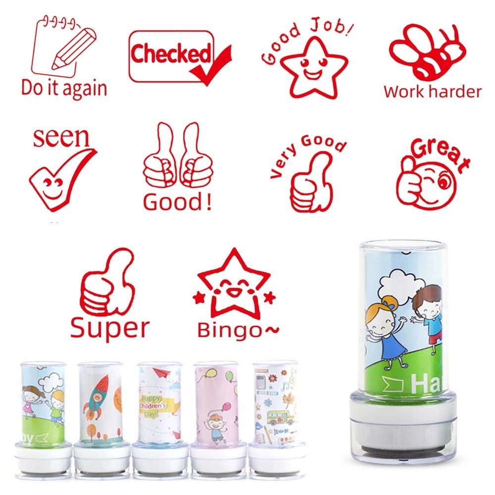 

Self-ink English Commentary Stamp Reward Seal Encouragement Teaching Stamp Cartoon Stamps Scrapbooking Stamper Children Stamps