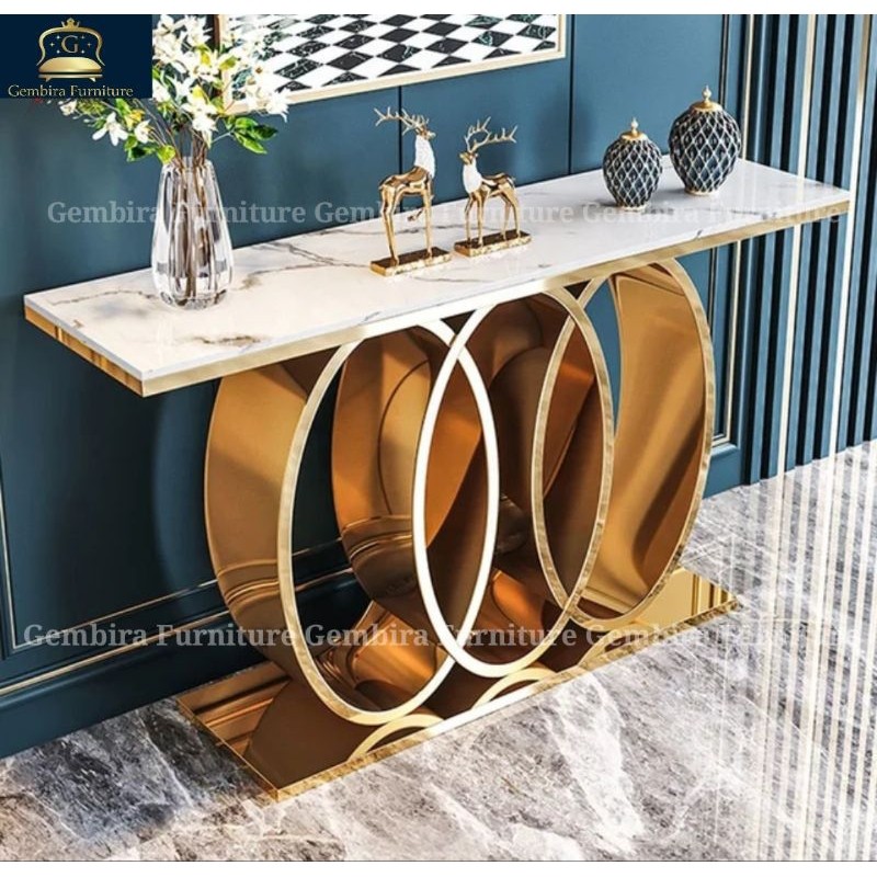 konsol table console foyer Stainless steel marmer marble table meja gold carara white black ready
