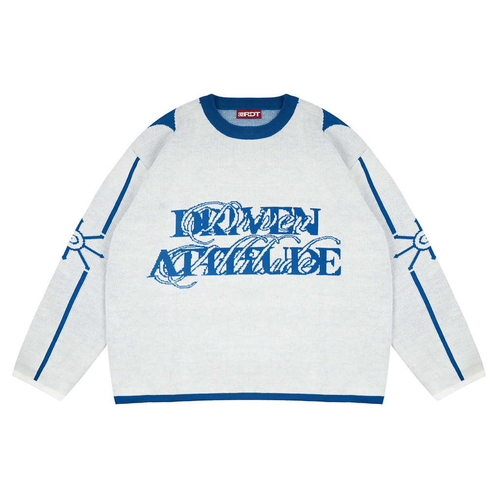 GRDT - Statement Knitwear Boxy White - Blue