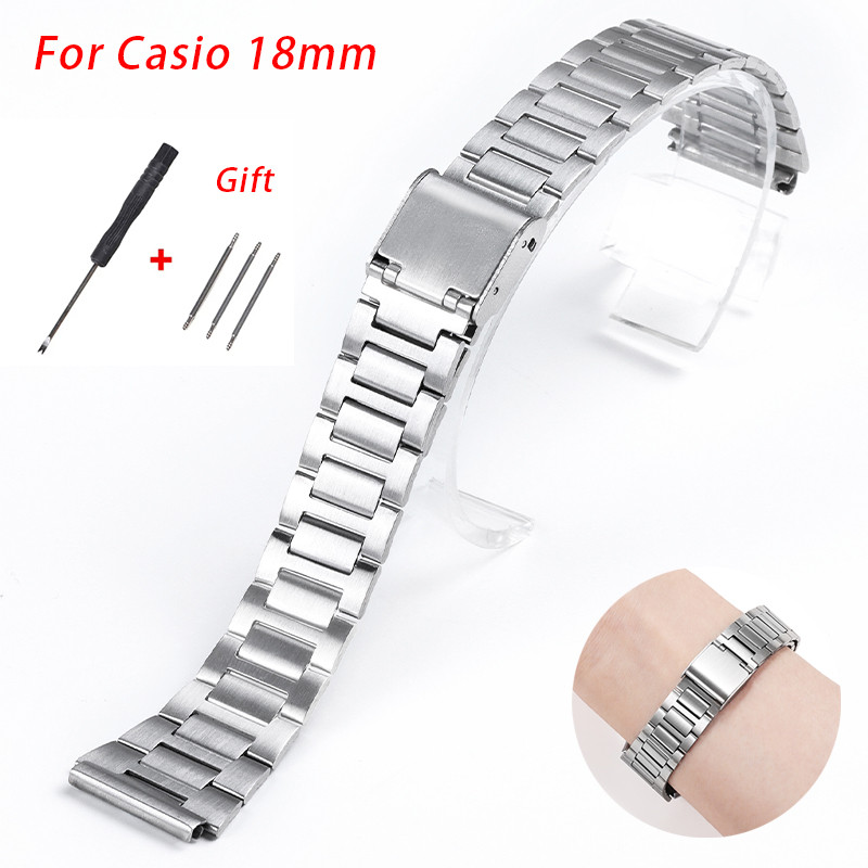 Aksesoris Jam Tangan Original Pria 18mm Stainless Steel Wrist Band for Casio F-91W F105/108 A158 A16