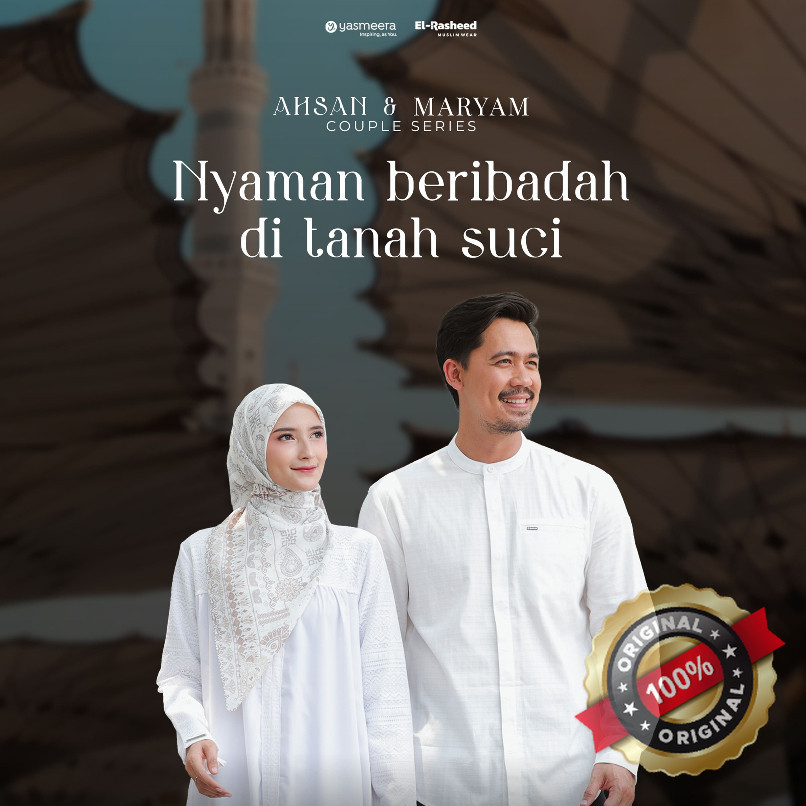 YASMEERA  Couple Gamis MARYAM koko AHSAN series Manasik Haji Umroh Hitam Putih Lengan Panjang Polos 