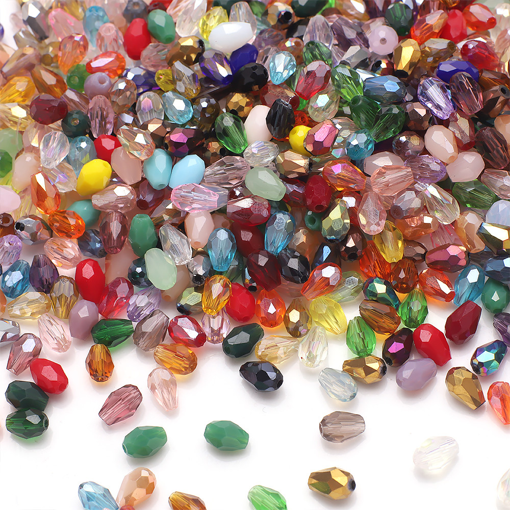 

100Pcs/Lot 4x6mm AB Mixed Color Tear Drop Faceted Crystal Glass Beads Pear Shape Loose Crafts for Jewelry Making DIY Needdlework
