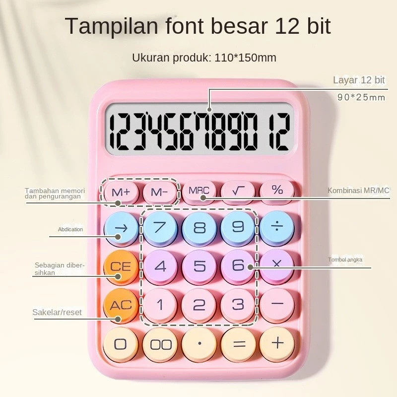 

26 spesifikasi, kalkulator multifungsi, kalkulator layar besar warna permen pelangi