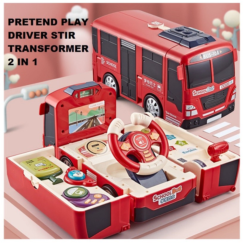 MAINAN ANAK EDUKASI SCHOOL BUS BELAJAR STIR PRETEND PLAY BOY GIRL KIDS STATION GAME TRANSFORMER BUS 