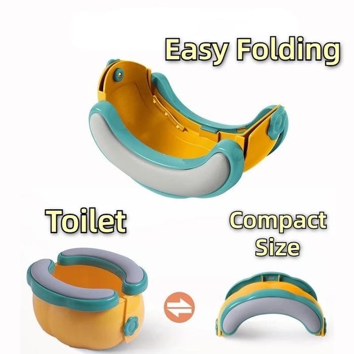 Potty Training Anak Lipat Portable Kursi Duduk Toilet Travel Bayi Anti Slip + Tas Simpan