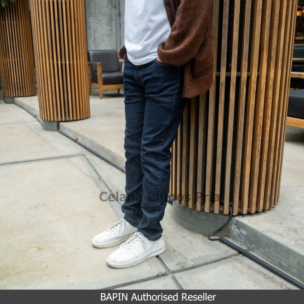 Bapin Celana Jeans Pria Dark Blue Whisker Denim Pants Stretch Erigo Slim Fit Slimfit Wash Panjang