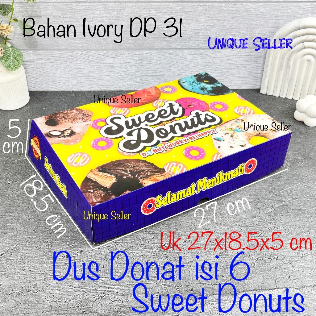 

[Isi10] Dus Donat isi 6 Sweet Donuts 27x18.5x5 cm Ivory / Dus Kue Roti Donat isi 6 Warna Full Motif