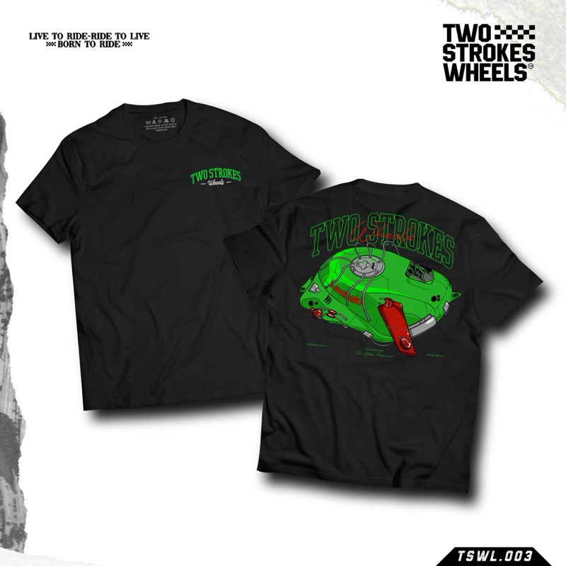 Kaos Hitam Two Stroke Wheels - Fuel Tank | 03 Kaos Pria Wanita Baju Distro 2 Stroke Kaos Racing Fiz 