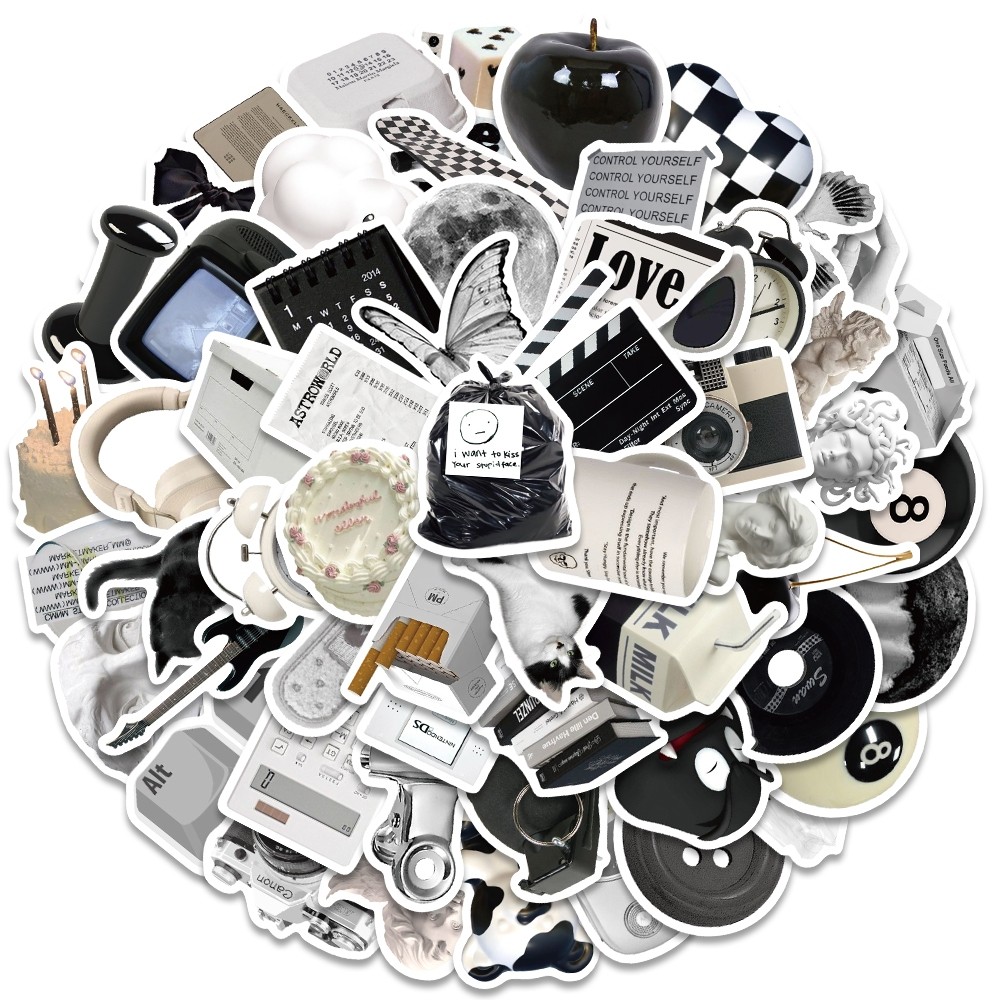 

Sticker Lucu hitam dan putih sederhana stiker untuk Buku Tempel/Buku Harian/Dekorasi Laptop/Sticker Helm Tahan Air Vinil/Stiker Tablet Ponsel stiker tahan air
