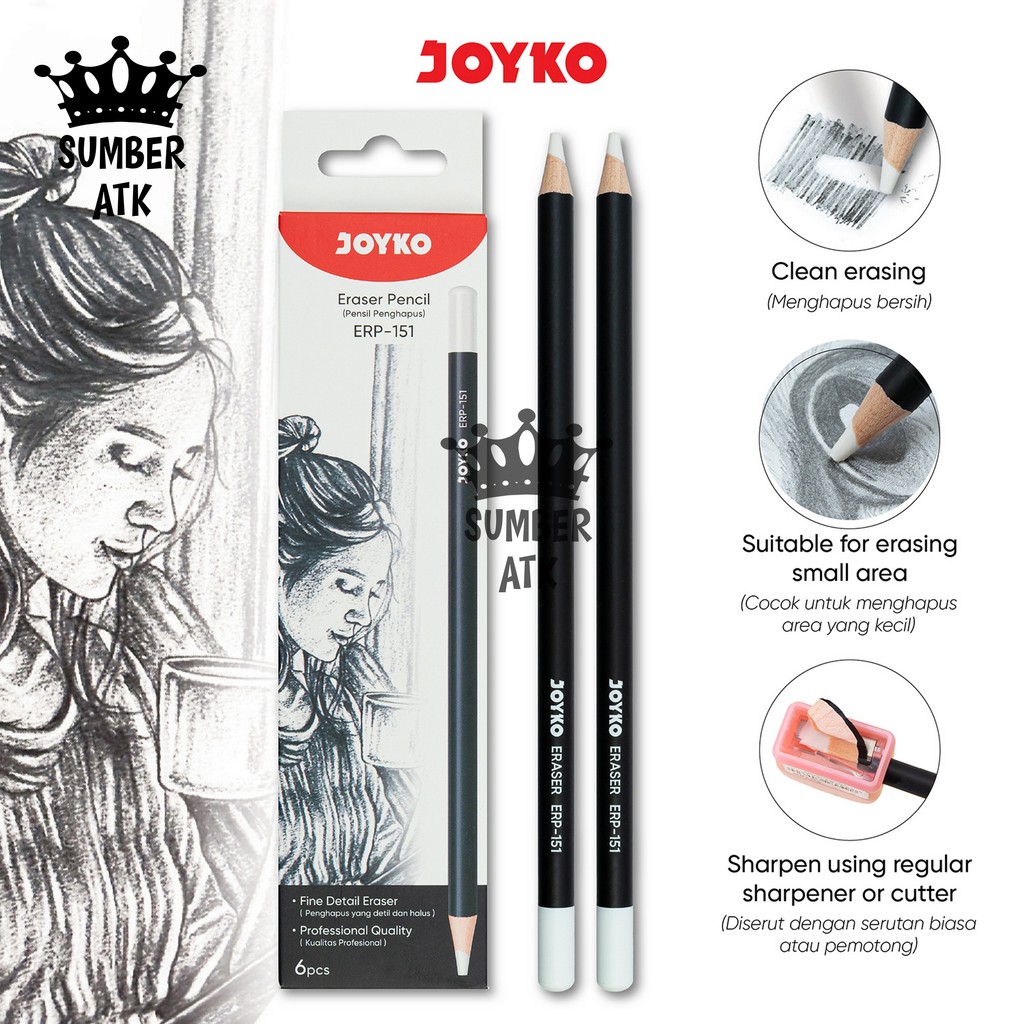 

Eraser Pencil JOYKO Pensil Penghapus ERP-151 1 Set Isi 6 Pcs