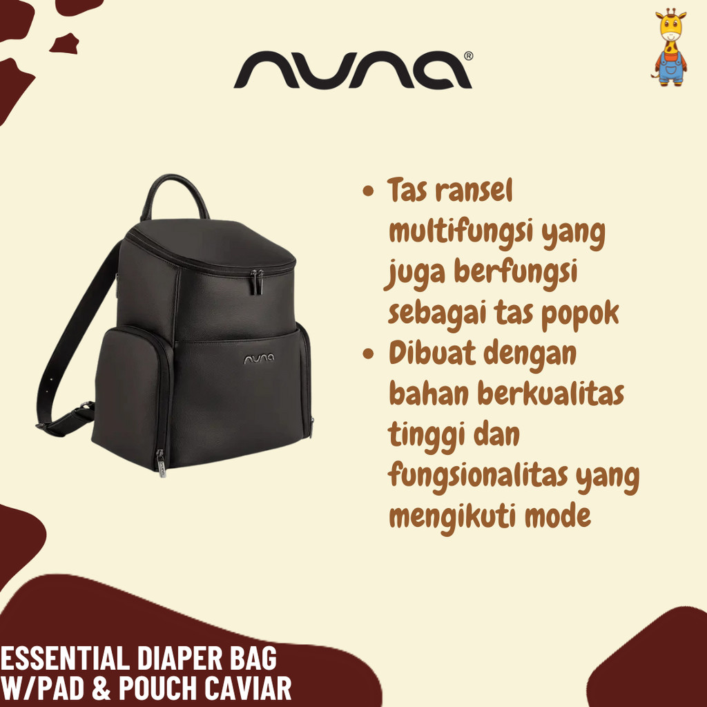 Nuna Essential Diaper Bag W/Pad & Pouch Caviar - Tas popok bayi