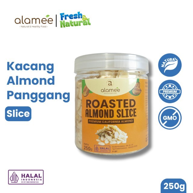 

ALAMEE Roasted Almond Sliced Almon Slice irisan panggang Kacang Almond Pacang Slice 250gr fresh and natural
