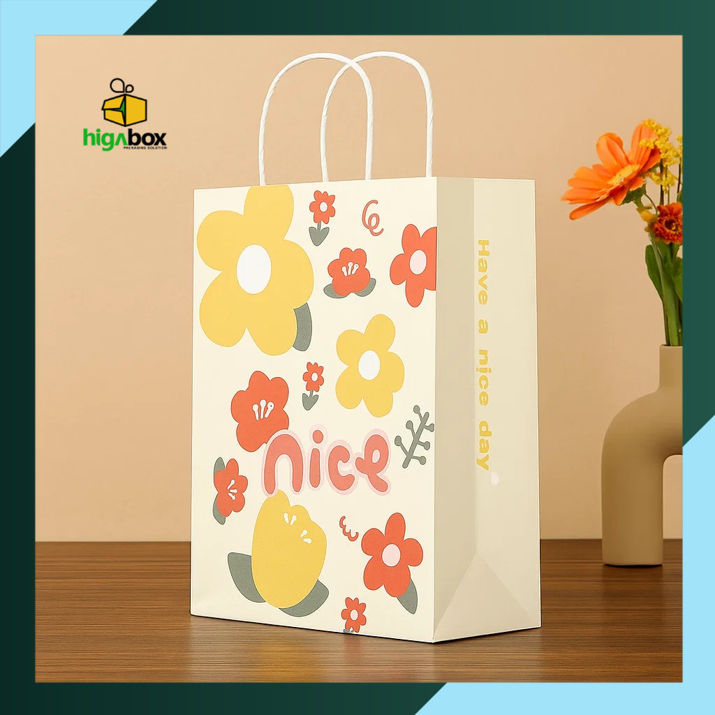 

Paper Bag Goodie Bag Tas Kado Hadiah Ulang Tahun Motif Bunga Daisy I AK02R5 - AK03R5