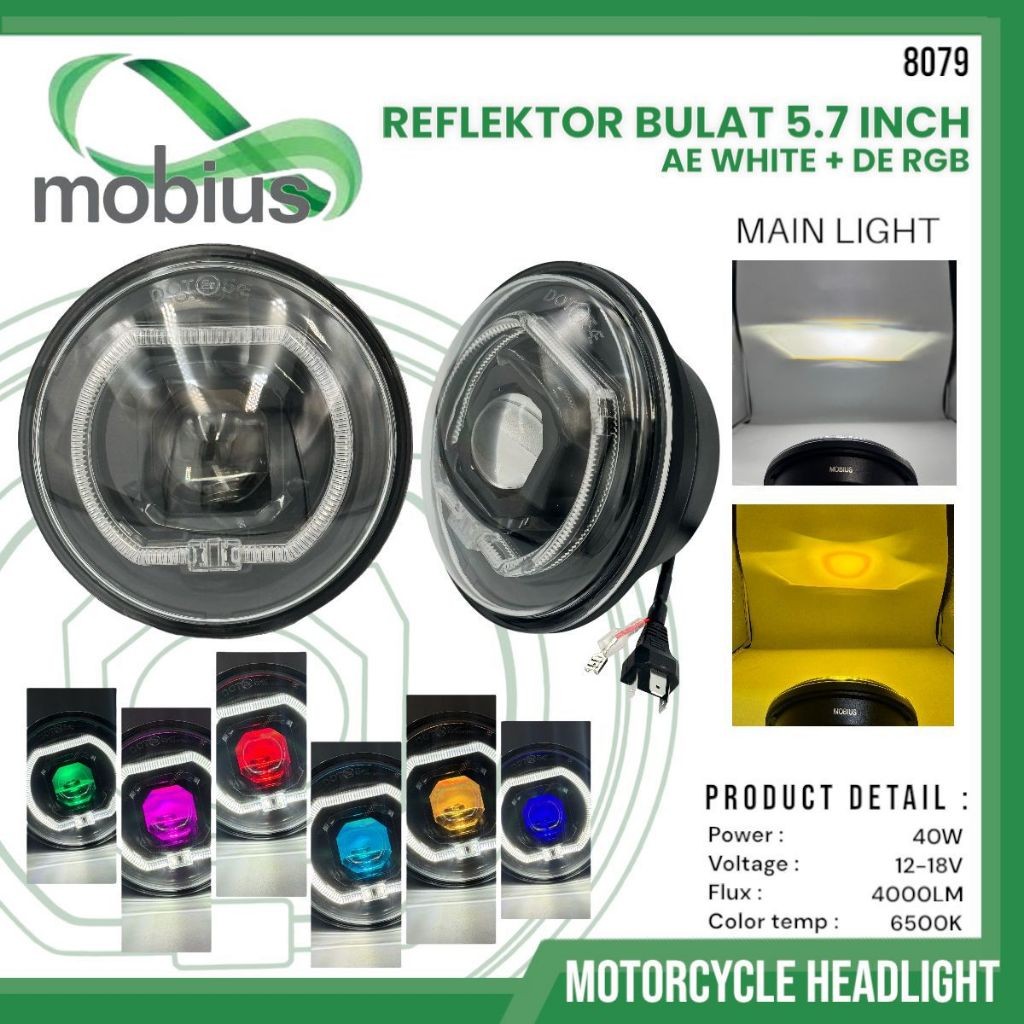 Lampu Depan Reflektor RGB LED Mobius Bulat 5,7 Inch Dan & 7 Inch