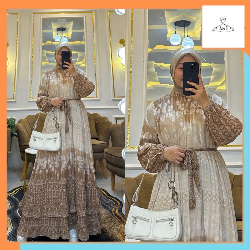 Atasan Wanita Murah Gamis Ceruty Printing Plisket Premium