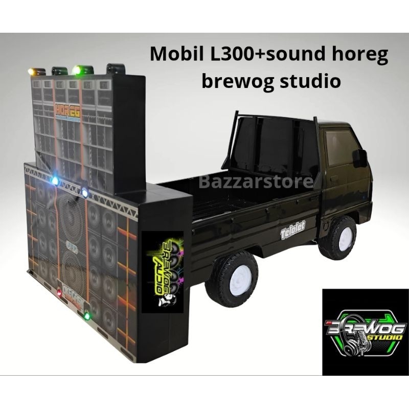 mainan mobil L300+miniatur sound system karnaval sound horeg, mainan mobil l300 full musik dan lampu