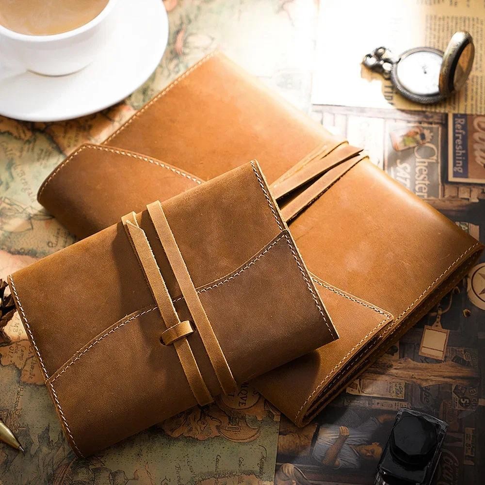 

Genuine Leather Book Cover Sleeve Protector with Binding Rope Business Notepad A5 A6 Size Notebook Case Office School Supplies