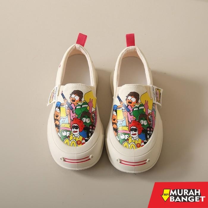 Sneakers Wanita Canvas Korea Sepatu Sneakers Wanita Casual Motif Doodle Art | SNP032 - White Cream, 