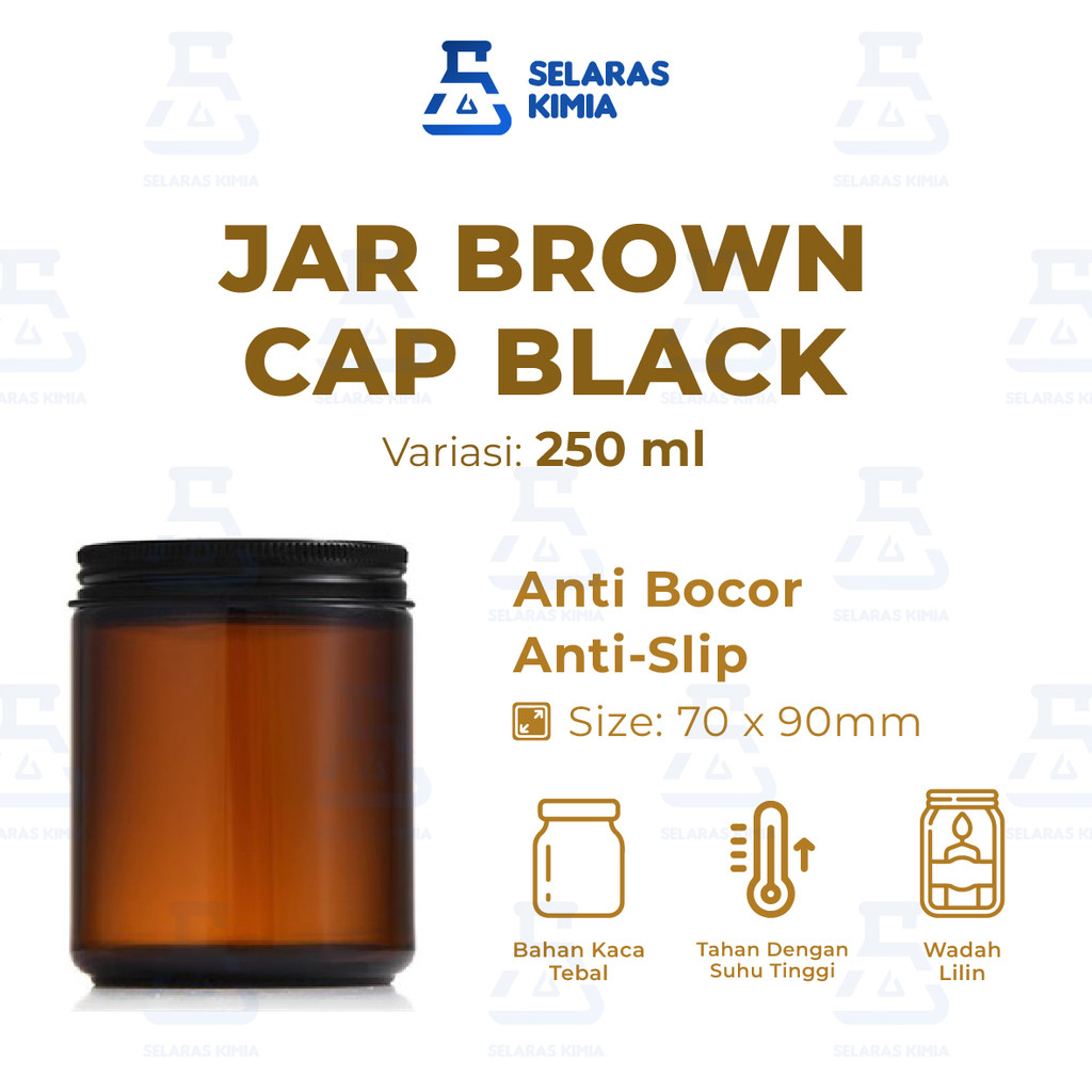 Jar Kaca Amber 100ML 250ML Bulat Tutup Aluminium Hitam / Toples Kaca / Glass Jar 100 ML 250 ML / Can