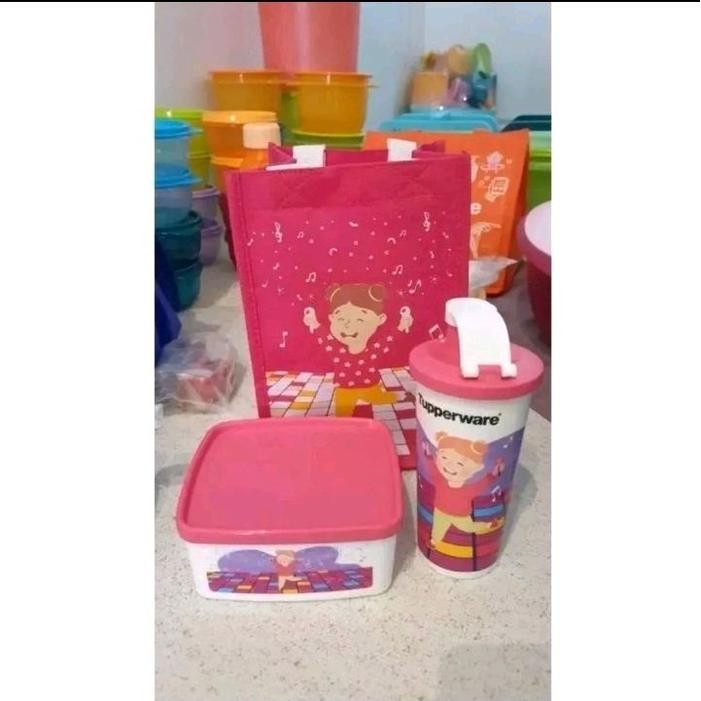 [New Arrival] Aku anak sehat tupperware paket bekal anak /   KOTAK MAKAN TUPPERWARE - pink