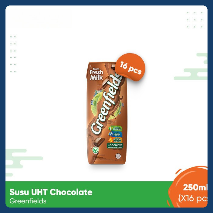 

Greenfields Susu UHT Chocolate 250 ml - Isi 16 pcs - 100% Fresh Milk dari Greenfields Farm
