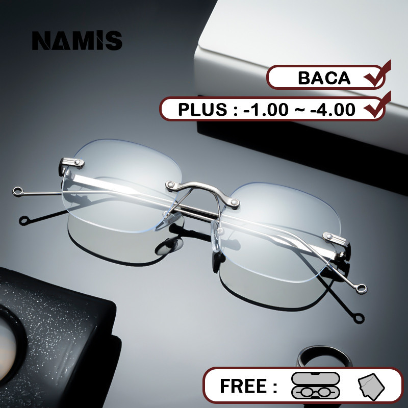 Namis Kacamata Baca Plus Wanita Pria Anti Radiasi Blueray Rimless Kaca Mata Optik 231