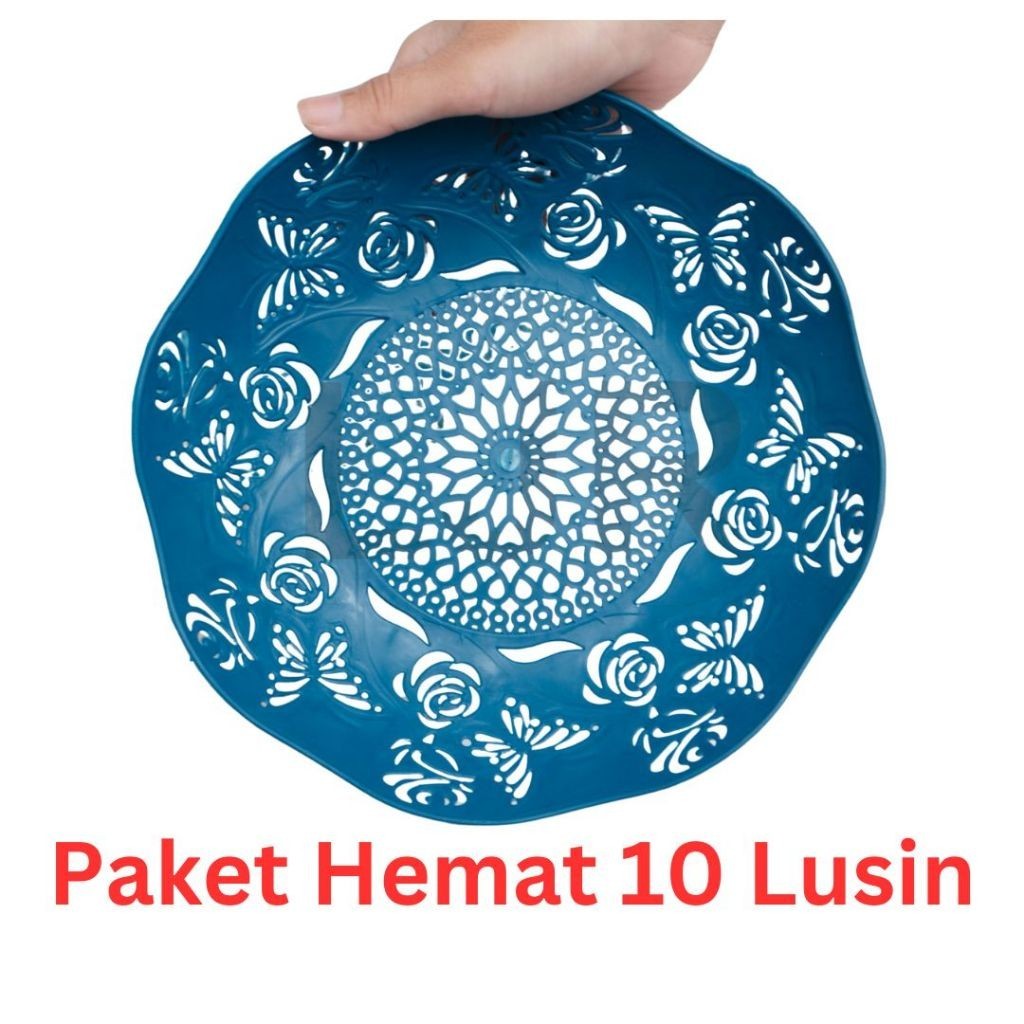 HS Piring Plastik Rotan Motif Bunga Kupu Kupu 21cm - 10 Lusin
