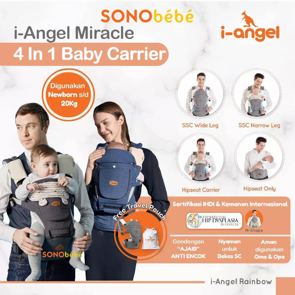 i-Angel Miracle Melange - Gendongan Bayi M-Shape | Anti Pegal | SSC Hipseat Depan