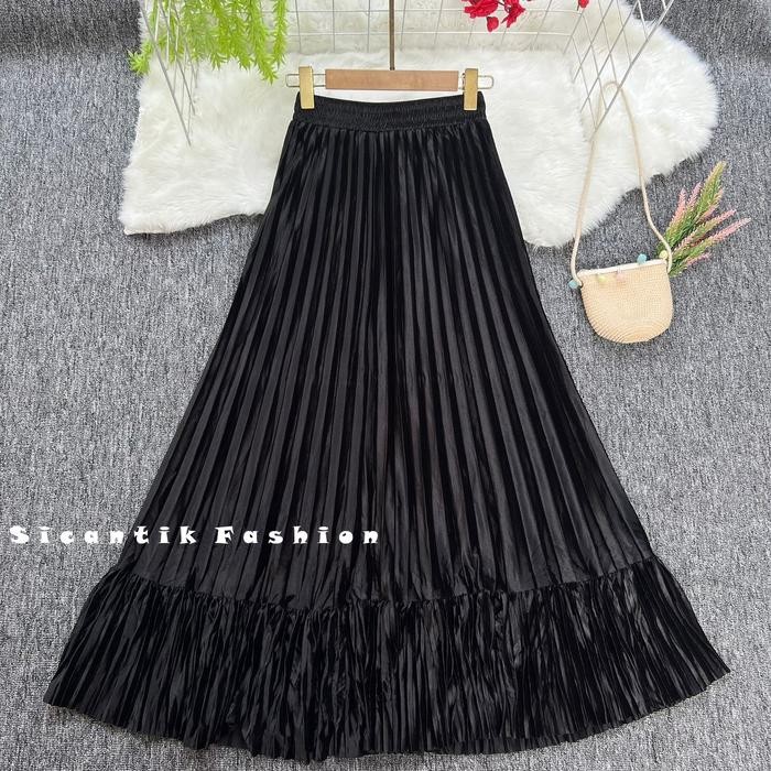 Rok Bludru Premium Panjang 95cm / Rok Tutu Bludru Bacis Wanita - HITAM