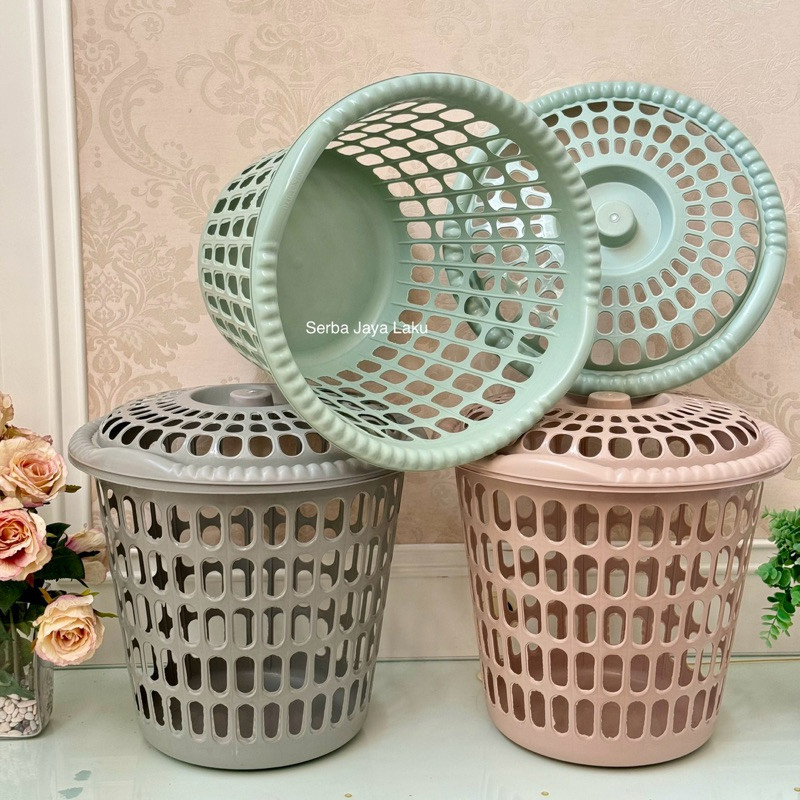 KERANJANG LAUNDRY JUMBO BULAT - Keranjang Baju / Keranjang Pakaian Tutup Plastik Tinggi Serbaguna