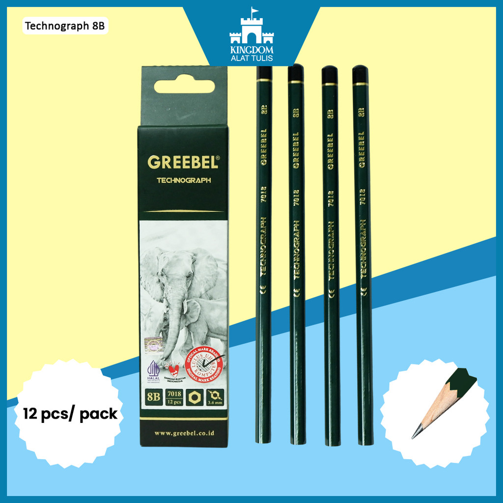 

GREEBEL Pensil kayu 8B 7018 (12PCS/SET) Pensil Tulis Ujian Sekolah