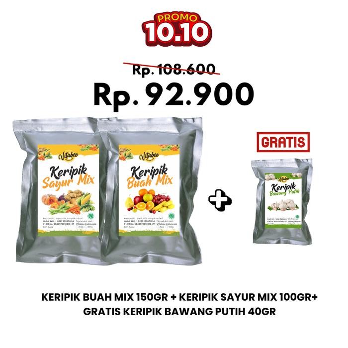 

PROMO Keripik Buah Mix Lokal 150gr + Keripik Sayur Mix Lokal 100gr Gratis Bawang Putih 40gr Food Snacks - Gratis Bawang Putih