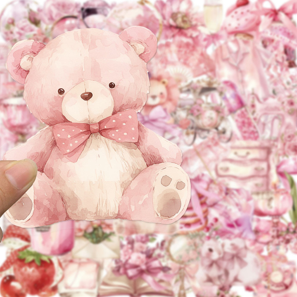 

50PCS Pink Fairy Tale Light Color Sticker Pack Transparent PET Handmade Account Girl Heart Material Decorative Waterproof Sticke