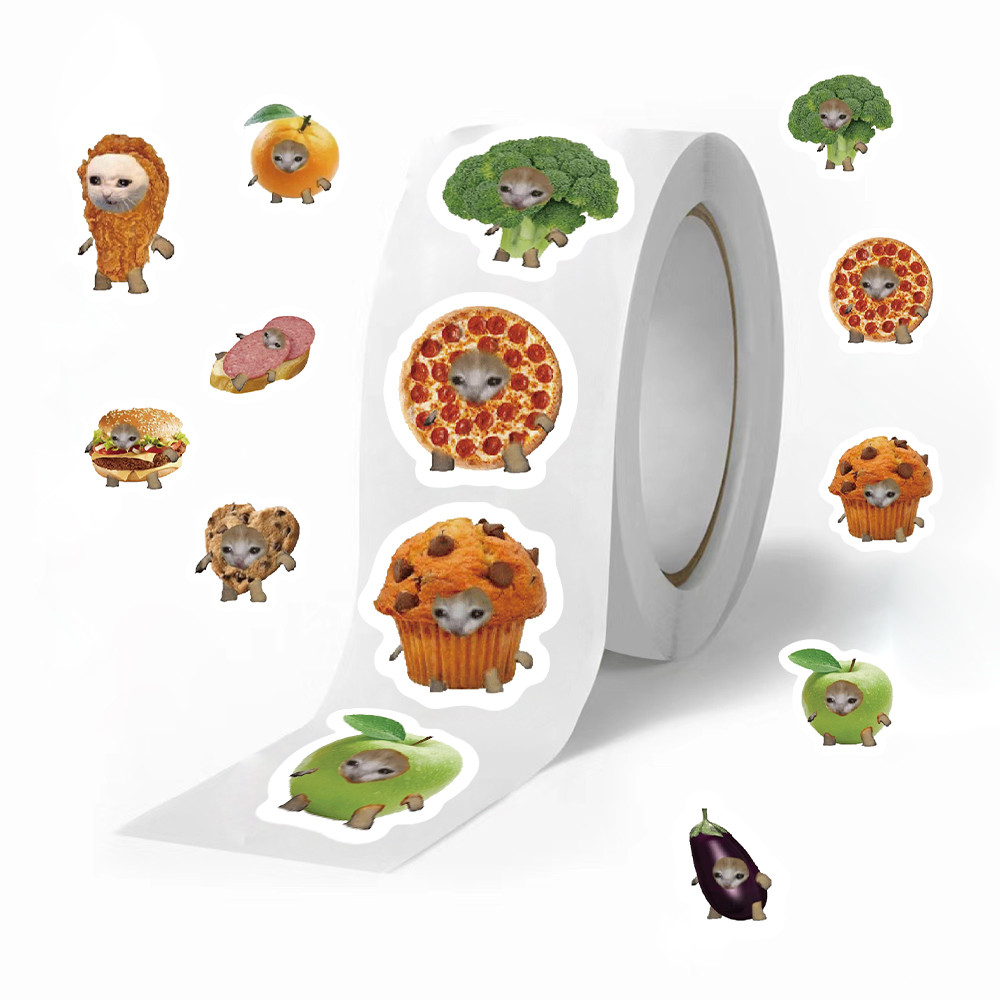 

500pcs Funny Meme Cat And Food Fruit Stickers For Kindergarten School Students Child Teacher Cartoon Cute Sticker