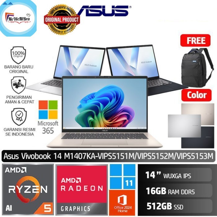 Asus M1407KA VIPS5151M VIPS5152M VIPS5153M Ryzen AI 5 340/16GB/512GB SSD/14" WUXGA/W11 VivoBook 14 -