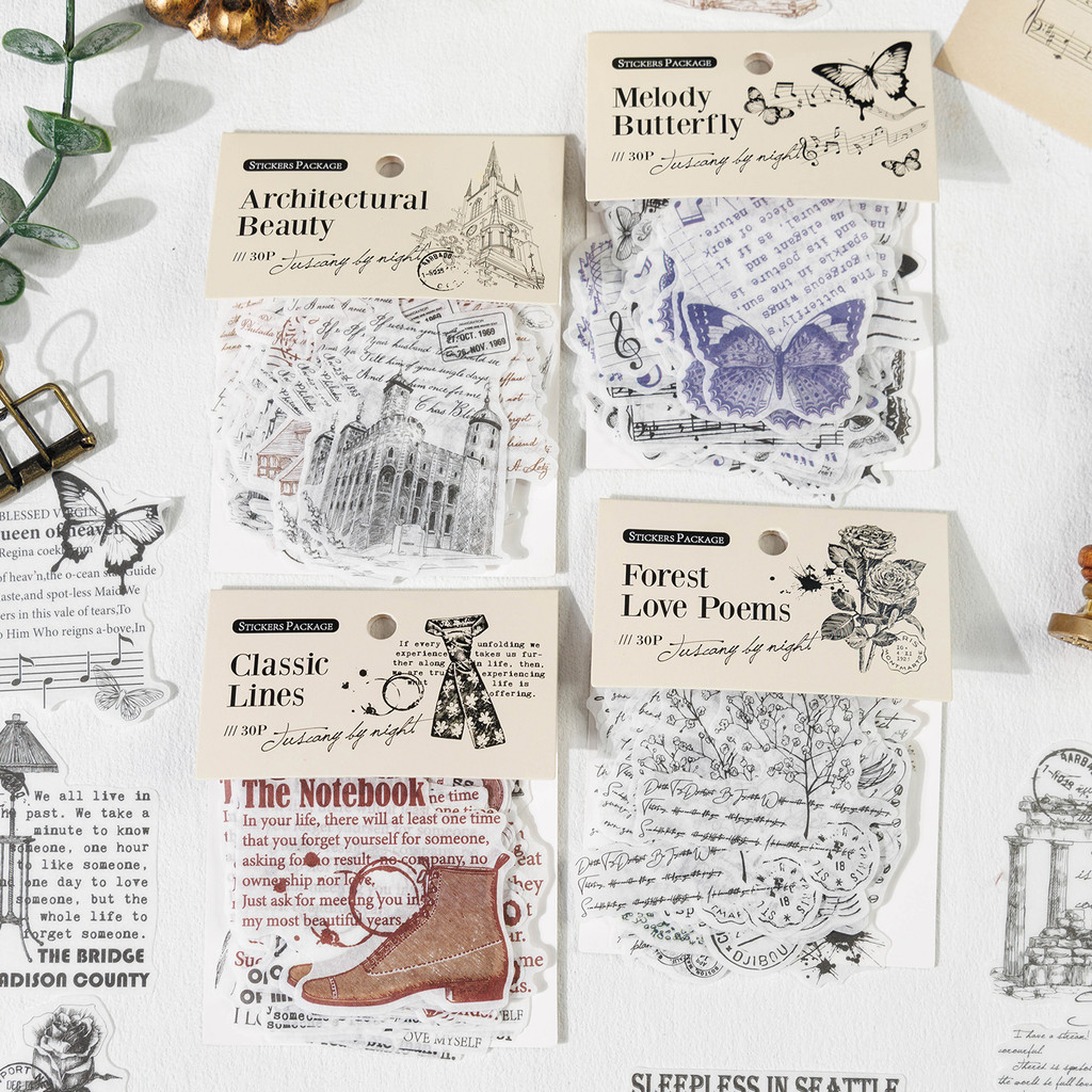 

30 pcs Vintage PET Frame Label Stickers pack for Junk Journal Scrapbooking Background Material Decorative Stationery Supplies