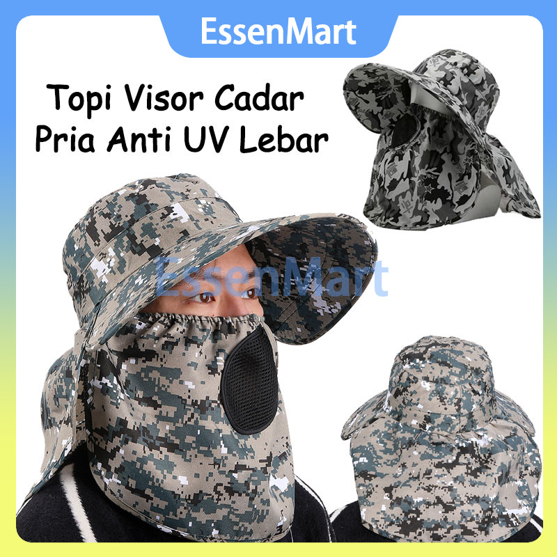 Topi Visor Cadar Pria Anti UV Lebar/Topi Pantai Pria / Outdoor Hiking Gunung Mancing Dengan Sarung P