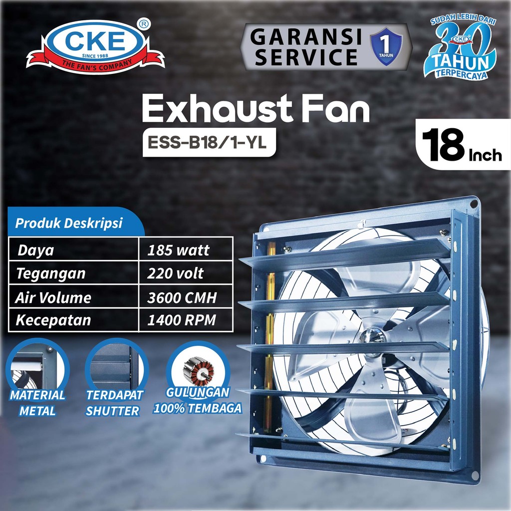 CKE Exhaust Fan 18 Inch Standard Shutter Kipas Hexos Dinding Ventilasi Udara Hisap Panas Asap 220V