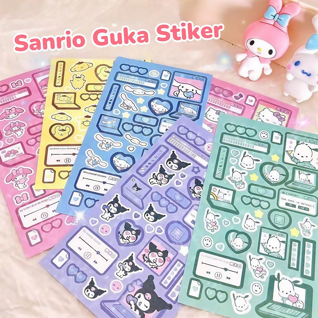 

SANRIO Guka Sticker Mainan Anak Waterproof Kisscut Decoration Journal Aksesoris Headphone Laptop Kuromi Melody